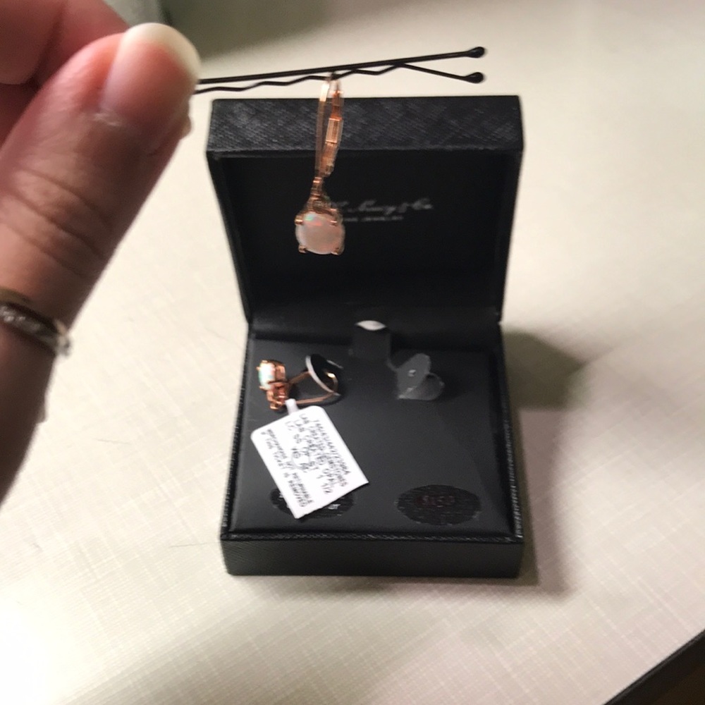 14k rose gold over silver opal leverback earrings - Picture 3 of 8